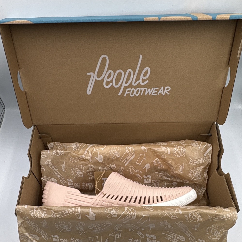 People Footwear Unisex Pink White Synthetic Slip-On Flat Round Toe Logo - Picture 14 of 15